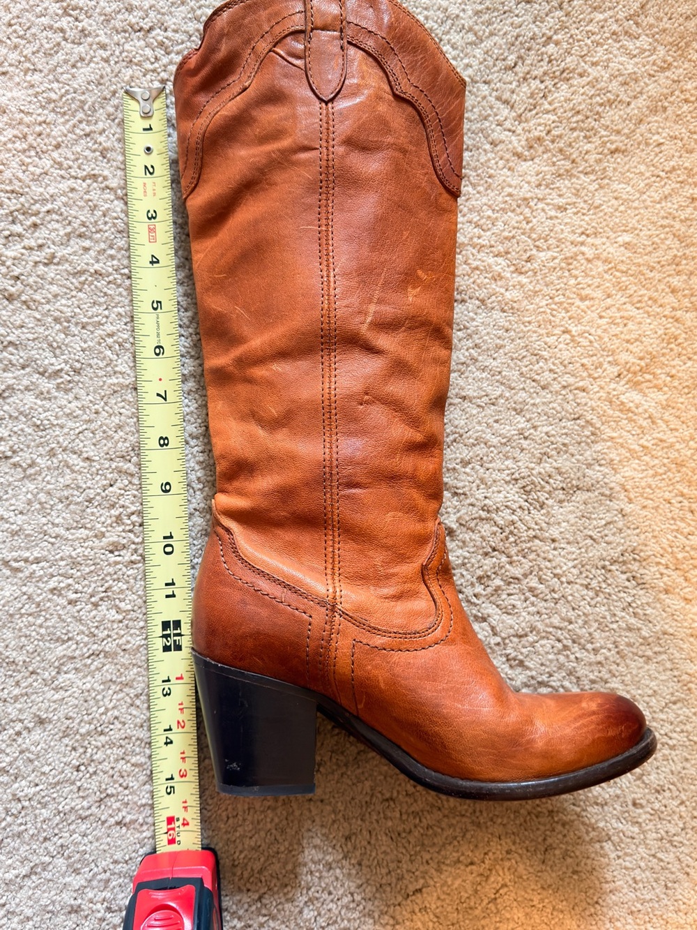 Frye Women's Tan Leather Mid-Calf Western Heel Boots size 6 - Picture 7 of 9